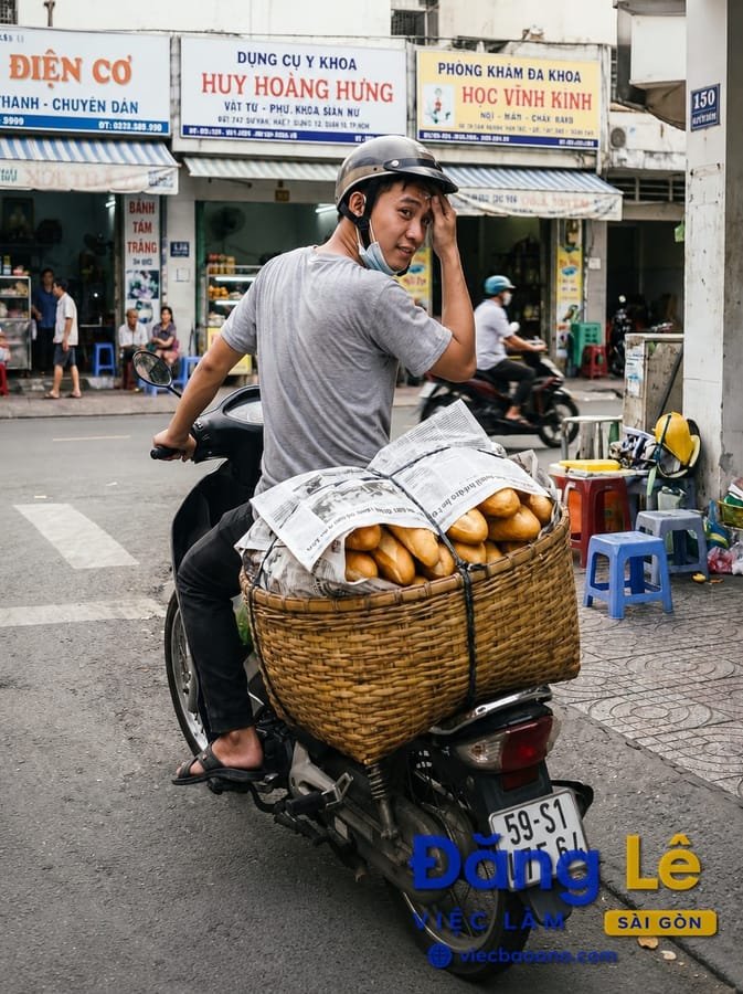 NHÂN VIÊN GIAO HÀNG BÁNH MÌ XE MÁY