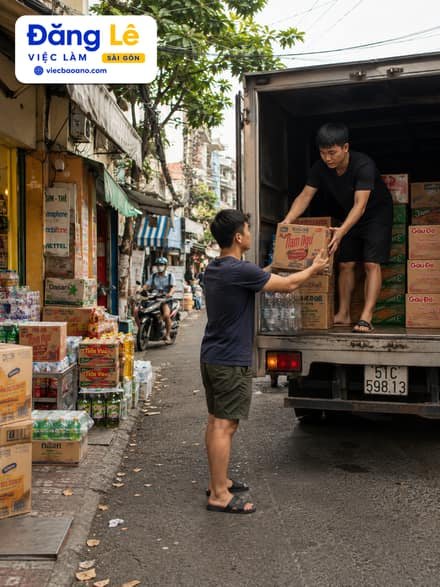 PHỤ KHO TẠP HÓA THEO XE TẢI GIAO HÀNG